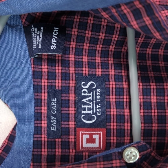 Chaps Navy Pink Plaid Long Sleeve Button Up Size Small - Picture 2 of 5